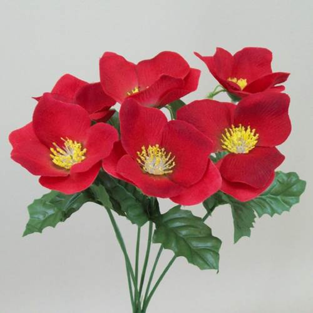 Artificial Christmas Flowers Silk Hellebores Bunch Red